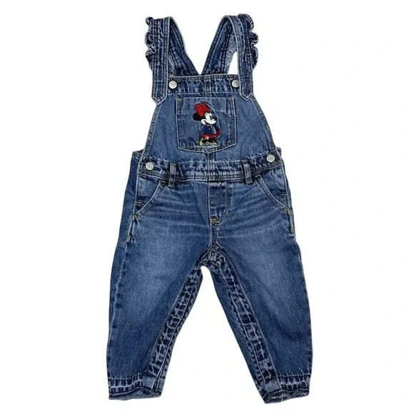 Baby Gap Disney Minnie Mouse Denim Overalls Ruffle Straps Blue Toddler 2T - Picture 1 of 10